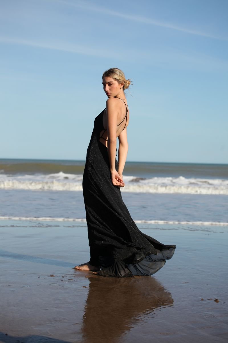 L502 Vestido largo mesh lurex night