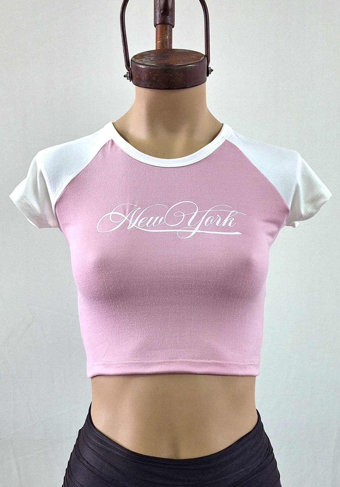 Remera top combinado New York modal soft